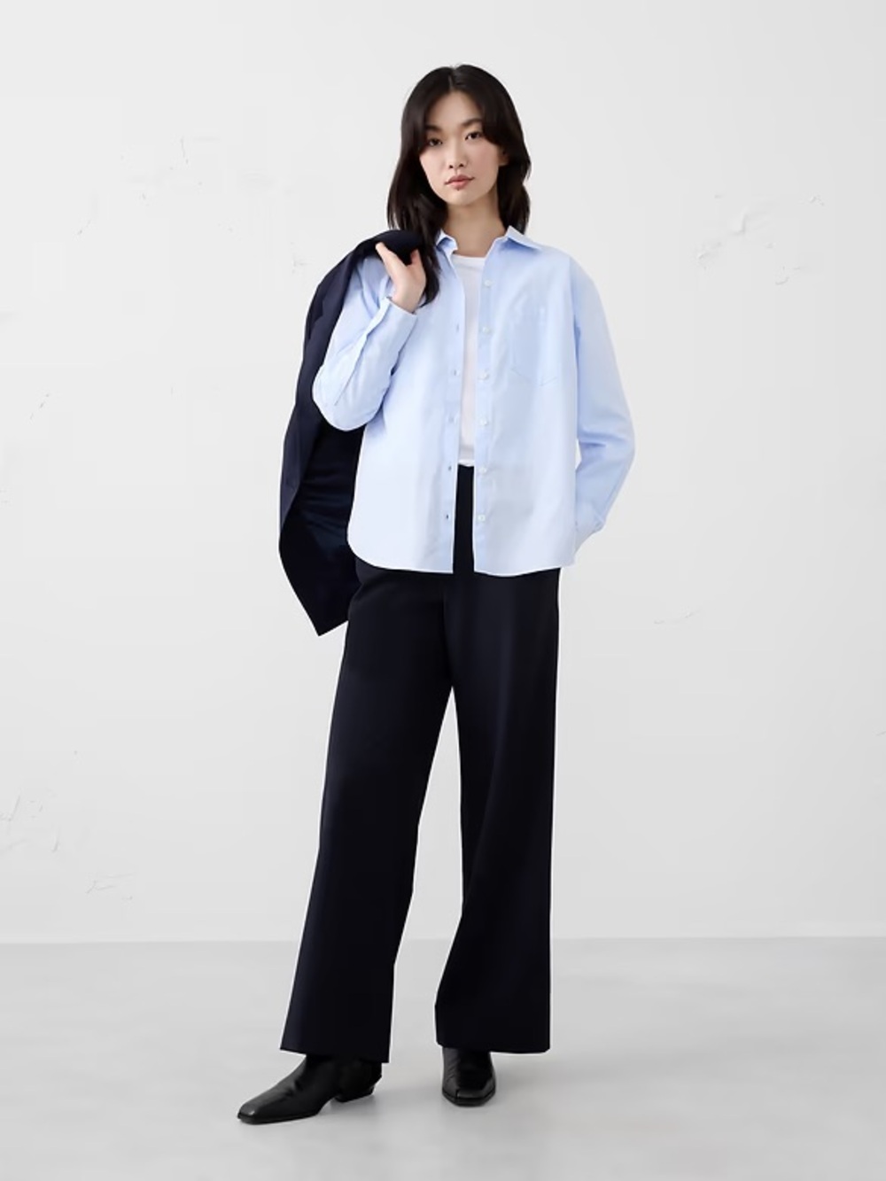 Banana Republic Wide-Leg High-Rise Sculpted Trouser Pants | Preppy Navy Blue 10